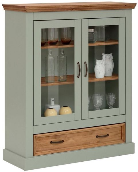 Home affaire Vitrine Selma aus massivem Kifernholz, mit Griffen aus antikisiertem Metall
