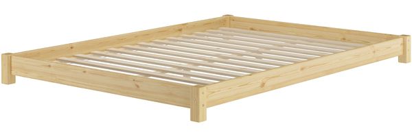 Flaches Futon-Doppelbett Bodenbett Niedrigbett 160x200 Kiefer massiv V-60.51-16Rollrost inkl.