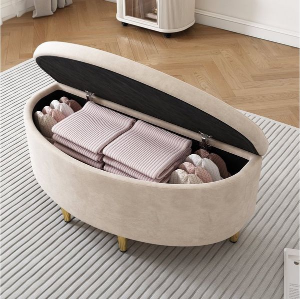 Flieks Polsterbank, Samt Polsterhocker mit Stauraum und Metallbeinen 90x40x42cm