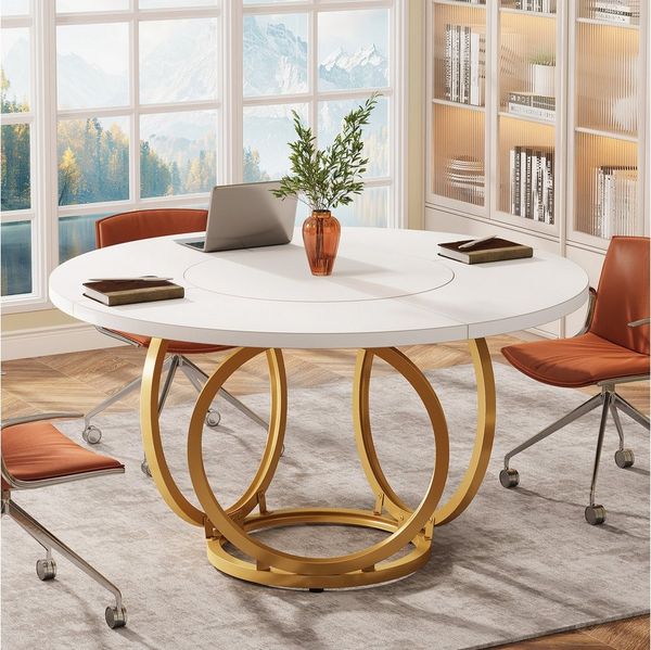 Tribesigns Esstisch 120 cm Runder Esstisch für 4 Weißer Küchentisch mit goldenem Metallfuß