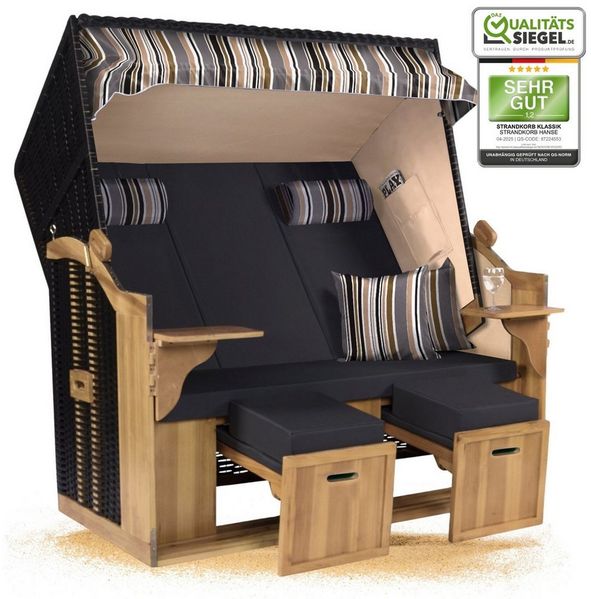 Strandkorb Hanse Strandkorb Strandkorb Ostsee XXL 2,5 Sitzer Volllieger in Schwarz Anthrazit, BxTxH: 150x80x160 cm, Ostsee XXL Volllieger, Ostsee 2,5-Sitzer Modell 2025, Stabiles Wacholder mit handgefertigtem Polyrattangeflecht