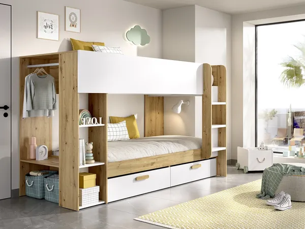Vente-unique - OSANA Bett Holz, Platte BeigeWeiß - B 97,3 cm x H 149,7 cm x L 245 cm