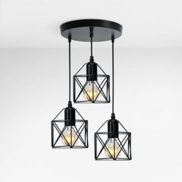 EMKE Pendellampe 3 flammige Kronleuchter Vintage Pendellampe Retro Hängelampe Deckenleuchter, Schwarz Lampenschirm für E27, Wohnzimmer Café Bild 6