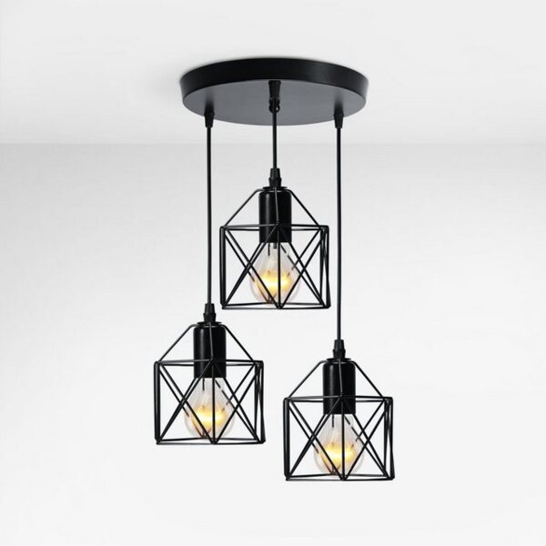 EMKE Pendellampe 3 flammige Kronleuchter Vintage Pendellampe Retro Hängelampe Deckenleuchter, Schwarz Lampenschirm für E27, Wohnzimmer Café Bild 4