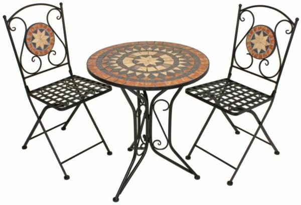 3tlg. Balkon Set Mosaik Garten Terrasse Metall Stuhl Tisch Beistelltisch Stühle