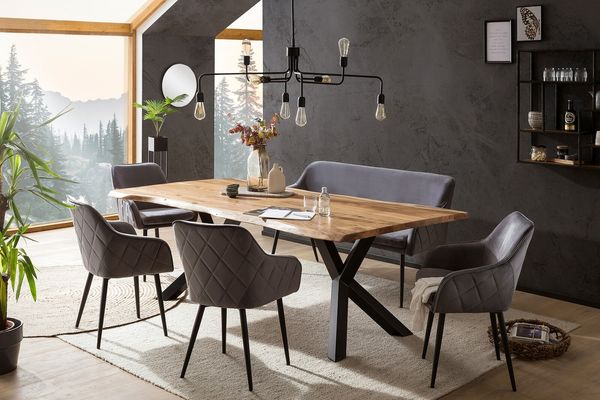 Essgruppe aus 1 x Esstisch Akazie 4 x Esszimmerstuhl 1 x Bank