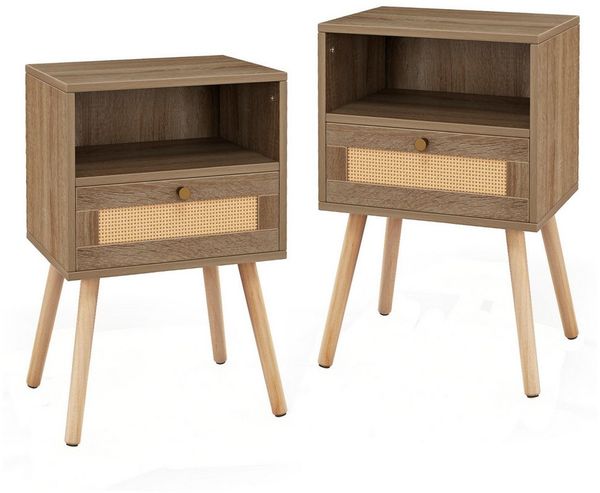 COSTWAY Nachttisch (2-St), Beistelltisch Rattan, mit Schublade, 40 x 30 x 60,5 cm