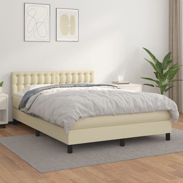 vidaXL Boxspringbett mit Matratze Creme 140x200 cm Kunstleder 3141127
