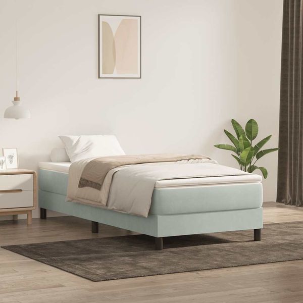 vidaXL Boxspringbett mit Matratze Hellgrau 90x210 cm Samt 3315903