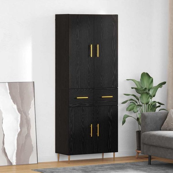 Highboard, BuffetSchrank, Büroschrank Schwarz Eichen-Optik 69,5 x 34 x 180 cm Holzwerkstoff