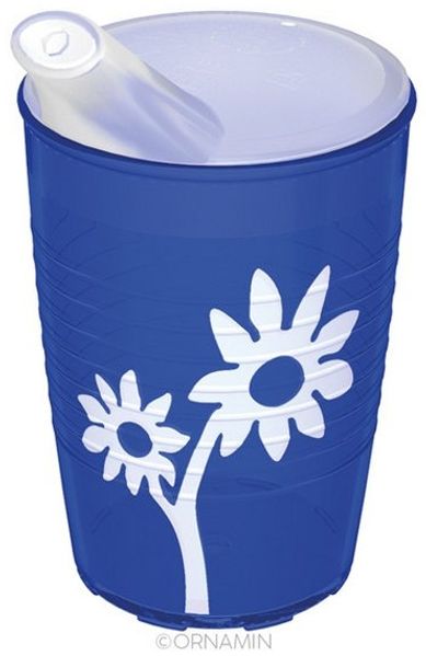 Ornamin Schnabelbecher mit Antirutsch-Trick Blume/Ringe mit Schnabelaufsatz/Trinkaufsatz, 1-tlg, SAN, Trinkhilfe l Alltagshilfe l BPA-frei l Made in Germany