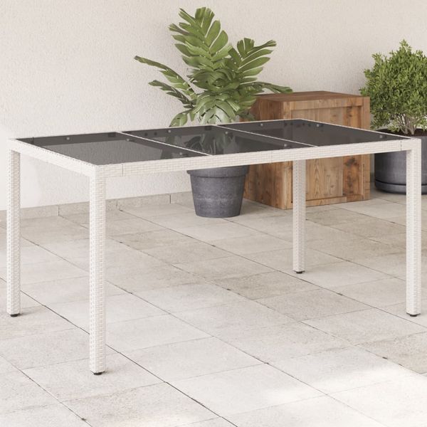 vidaXL Gartentisch mit Glasplatte Weiß 150x90x75 cm Poly Rattan 368126
