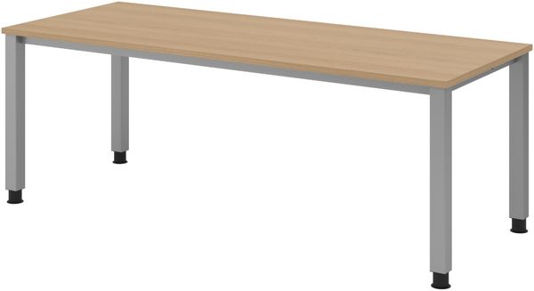 bümö manuell höhenverstellbarer Schreibtisch 200x80 cm in Eiche - PC Tisch höhenverstellbar & groß, höhenverstellbarer Tisch Büro, großer Computertisch verstellbar, QS-20-E