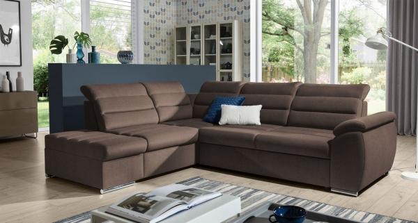 Ecksofa Schlafsofa Sofa PASCARA in Stoff Esito Braun Ottomane Links