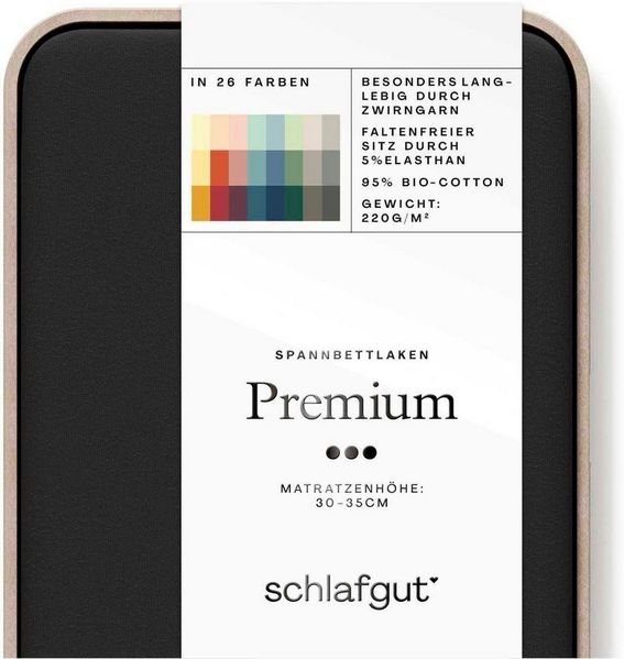 Schlafgut Spannbettlaken PREMIUM Mako-Zwirn-Jersey, 220 g/m², 95% Bio-Baumwolle, 5% Elasthan, Mako-Zwirn-Jersey, Gummizug: rundum, (1 Stück), Bettlaken bis 30 cm Höhe, PREMIUM-Qualität langlebig, perfekter Sitz Bild 4