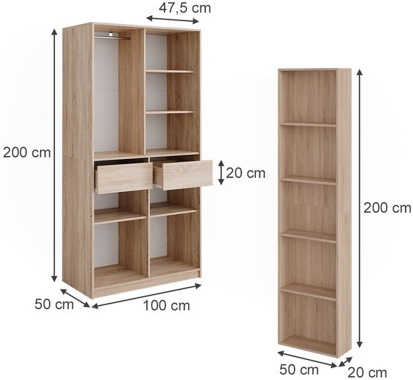 Kleiderschrank Elmo Sonoma 50 x 200 cm 2er Set Vicco Bild 2