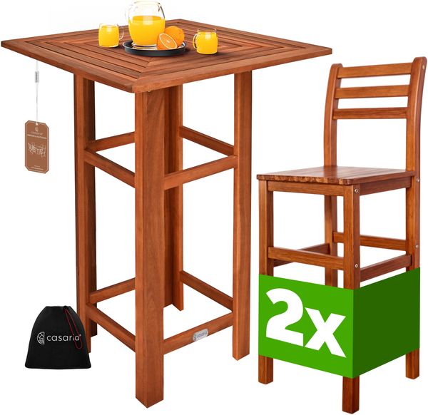 CASARIA® Bartisch mit Barhocker Set Outdoor Akazie 110x75x75cm
