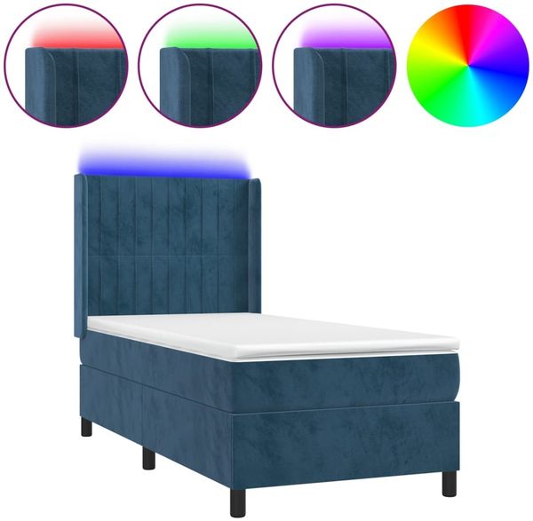 vidaXL Boxspringbett mit Matratze & LED Dunkelblau 100x200 cm Samt 3139671