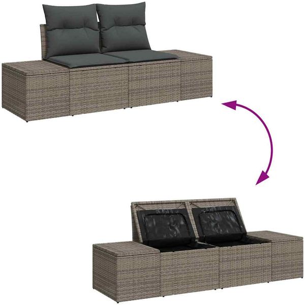 vidaXL Gartensofa-set mit Kissen mit Speicher 13 pcs Grau Poly Rattan 3364798 Bild 9