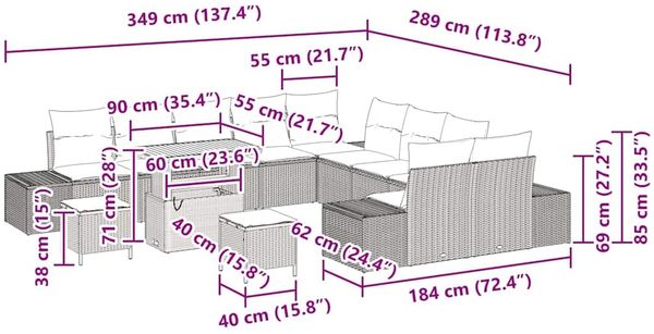 vidaXL Gartensofa-set mit Kissen mit Speicher 13 pcs Grau Poly Rattan 3364798 Bild 12
