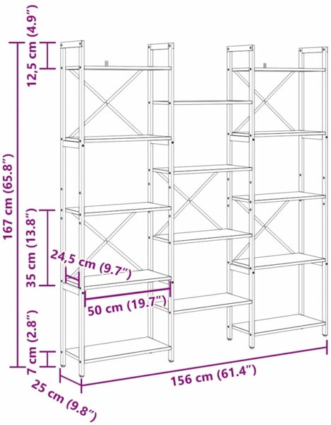 vidaXL Regal Grau Sonoma 156 x 25 x 167.5 cm Holzwerkstoff 868344 Bild 10