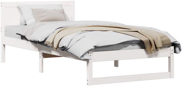 vidaXL Bettrahmen mit Kopfteil Weiß 90 x 200 cm Massives Kiefernholz 873290 Bild 2