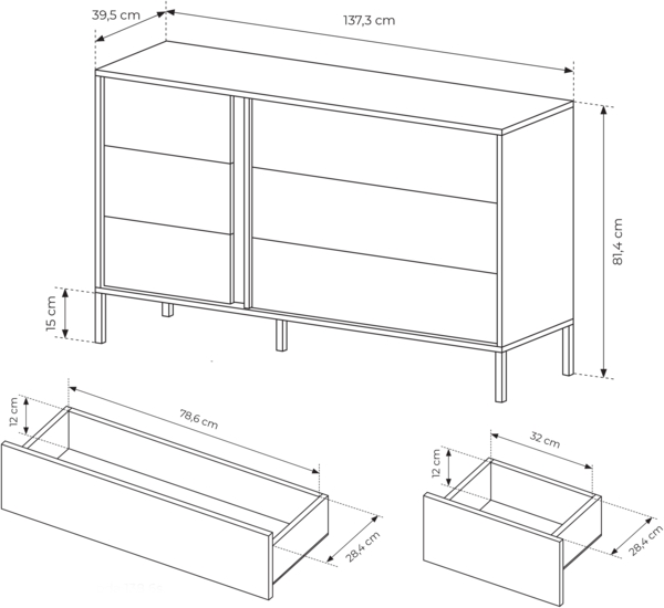 AX LIVING Storicos 2D3S Kleiderschrank Sonoma Eiche, schubladen 89,7cm Bild 5