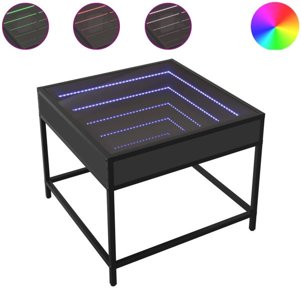 Couchtisch, Sofatisch mit Infinity-LED Schwarz 50x50x41 cm
