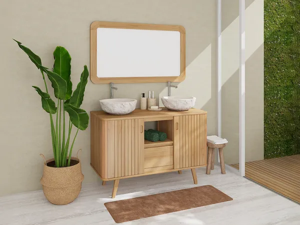 Vente-unique - WAMENA Waschbeckenmöbel Holz, Platte Beige - B 55 cm x H 80 cm x L 120 cm