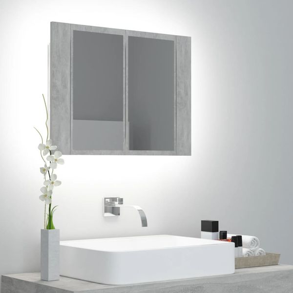 vidaXL LED-Bad-Spiegelschrank Betongrau 60x12x45 cm Acryl 804960
