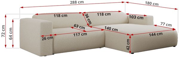 Ecksofa PASADENA, freistehendes Ecksofa, breite Armlehnen, Federsitz - links - Beige Boucle Bild 8