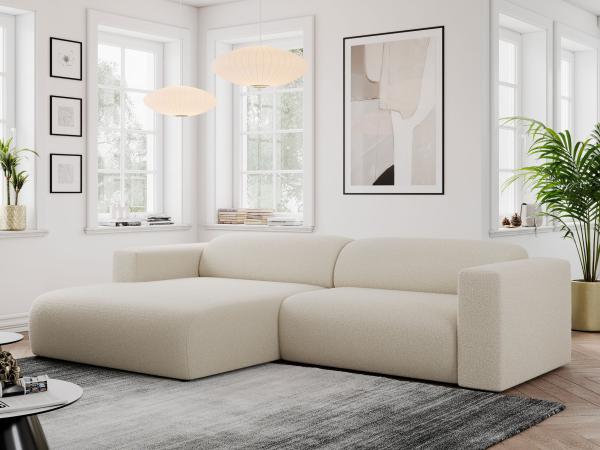 Ecksofa PASADENA, freistehendes Ecksofa, breite Armlehnen, Federsitz - links - Beige Boucle