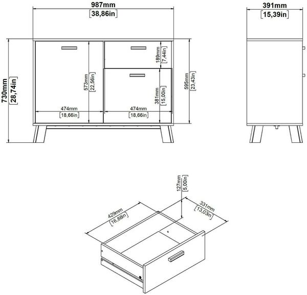 Dmora Kommode Tulo, Wohnzimmerbuffet, Wohnzimmer-Sideboard, Moderne Küchen-Speisekammer, 99x39 h73 cm, Eiche und Weiß Bild 3