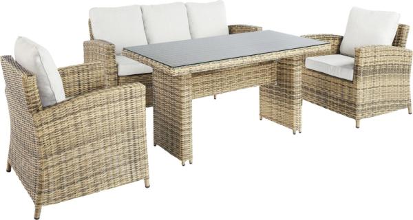 TrendLine Dining Lounge Set Sarino Garten Möbel Sitzgruppe Esstisch Braun Sessel