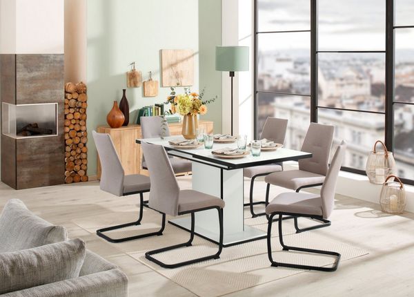 HELA Essgruppe Ariana, Esstisch mit 6 Stühlen, ausziehbarer Küchentisch, (Set, 7-tlg, 1 Tisch ausziehbar / 6 Stühle), Tisch 120-160cm, 6 Stühle mit hoher Belastbarkeit