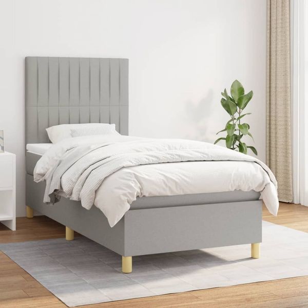 vidaXL Polsterbett mit Matratze Hellgrau 90x190 cm Stoff, Härtegrad: H2 [3142457]