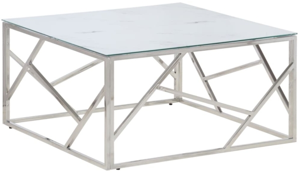 vidaXL Couchtisch, Hartglas weiß / Edelstahl silber, 40 x 80 x 80 cm