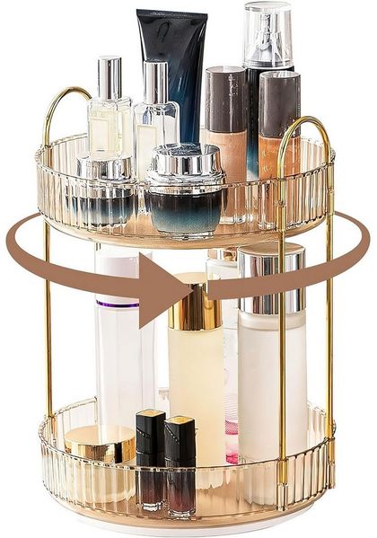SURFOU Organizer Make Up Organizer 360° Drehbar Schminktisch Kosmetik (Schminktisch Kosmetikaufbewahrung Beauty Hautpflege 2 Schichten)