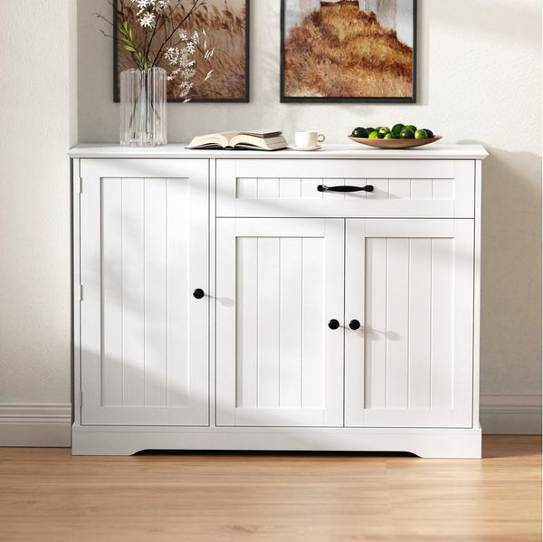 Flieks Kommode Buffetschrank mit Schubladen und Türablagen (1 St, 107x40x84 cm), Mehrzweckschrank Küchenschrank mit verstellbarer Einlegeböden