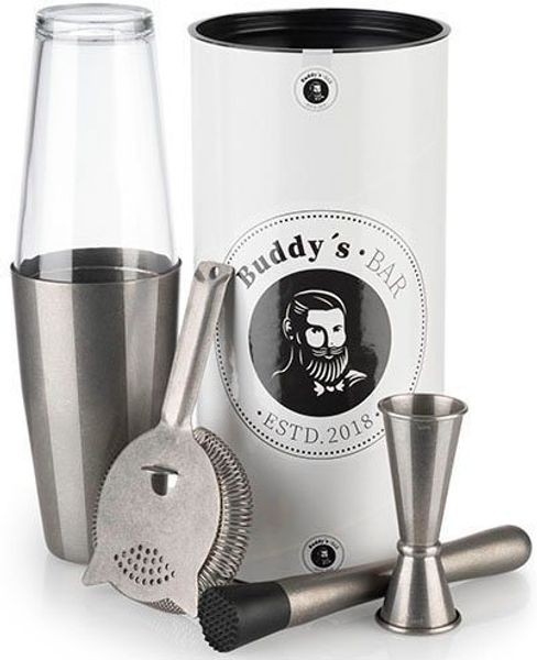 Buddy's Cocktail-Set Buddy´s Bar - Boston, (Set, 4-tlg), 1 Barmaß, 1 Barsieb, 1 Boston Shaker, 1 Stößel