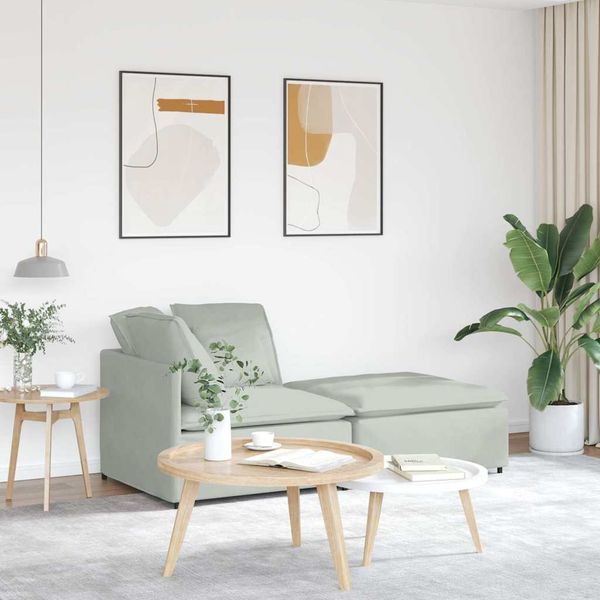 vidaXL Modulares Sofa mit Fußhocker Kissen Samt Hellgrau 3321219