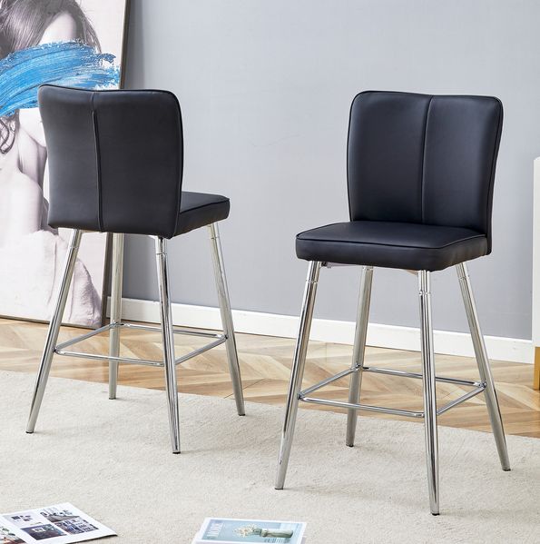 Barhocker H 101 x T 44 x B 44 cm Schwarz/Silber aus Kunstleder und Metall, ergonomisch, 2er-Set