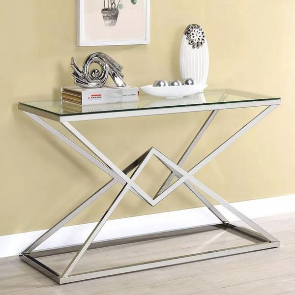 Casa Padrino Luxus Edelstahl Konsole mit Glasplatte Silber 100 cm - Luxus Möbel