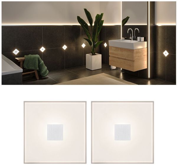 Paulmann 78401 LumiTiles LED Fliesen Square 2er-Basisset 100x10mm IP44 2700K Weiß