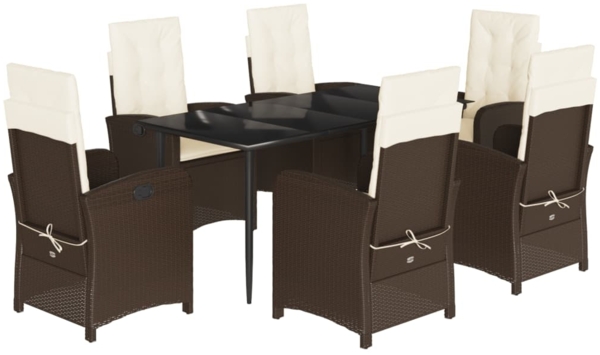 vidaXL 7-tlg. Garten-Essgruppe mit Kissen Braun Poly Rattan 3212336