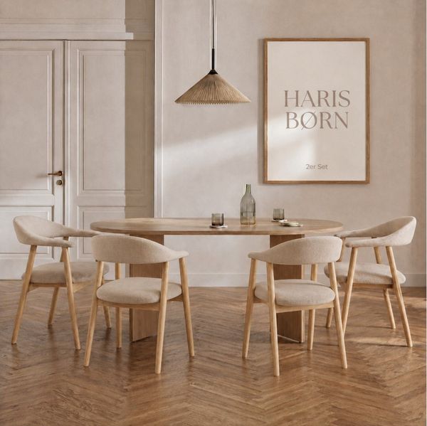 Haris Børn Esszimmerstuhl mit Armlehne (Massiv Eiche) - Polsterstühle für Esszimmer (Set, 4 St), Premium Esszimmer Stühle & Esstisch Stühle - Moderner Polsterstuhl