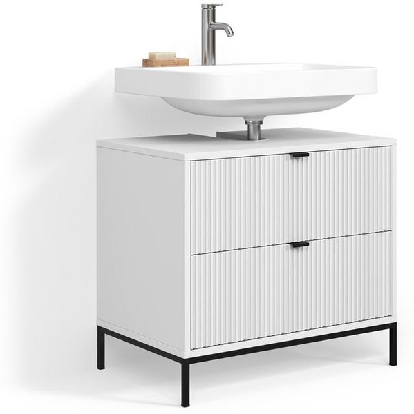 Livinity® Waschbeckenunterschrank Aterno, Weiß, 70 x 63 cm mit 2 ausziehbaren Schubladen (1-St)