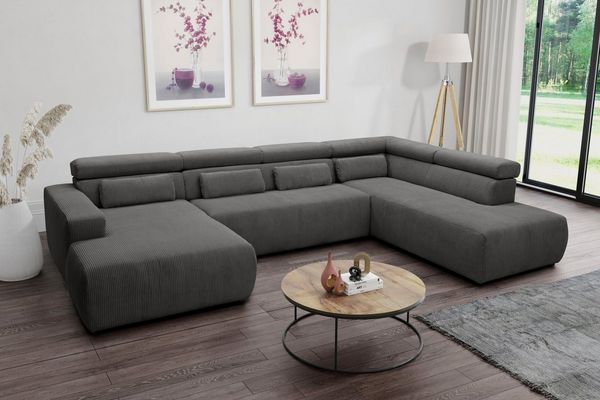 DOMO collection Wohnlandschaft Brandon viele Bezugsarten, auch in Cord und Leder, incl. Nierenkissen, mit Kopfteilverstellung, wahlweise Sitztiefenverstellung, U-Form