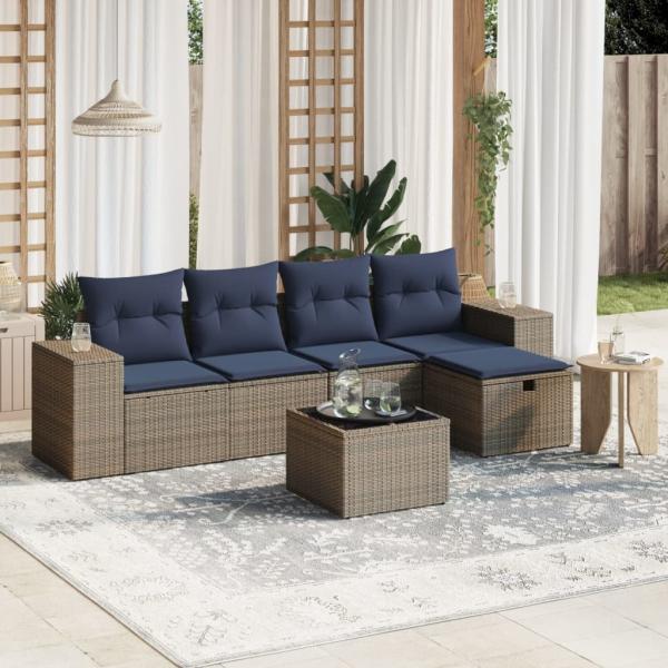 vidaXL 6-tlg. Garten-Sofagarnitur mit Kissen Grau Poly Rattan 3264406