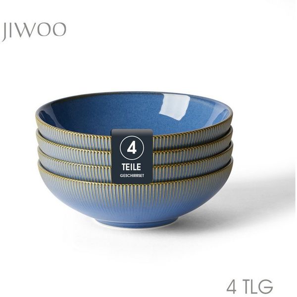 JIWOO Suppenteller 4/6er Ø20cm Speiseteller Salatteller Pastateller Teller Suppenschüssel, (4 St), Geschirr-Sets Keramik Teller set Blau Mikrowellen spülmaschinenfest